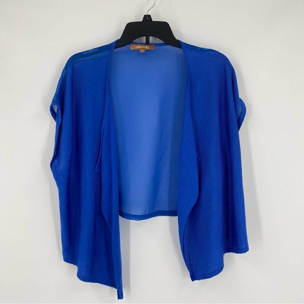 Ellen Tracy Women’s Open Waterfall Front cropped Blue Knit Vest size M